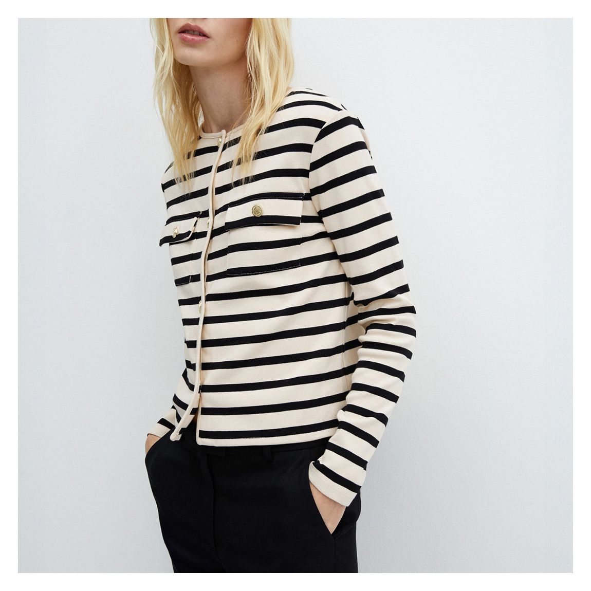 Cream Stripe Pocket Cardigan main product photo