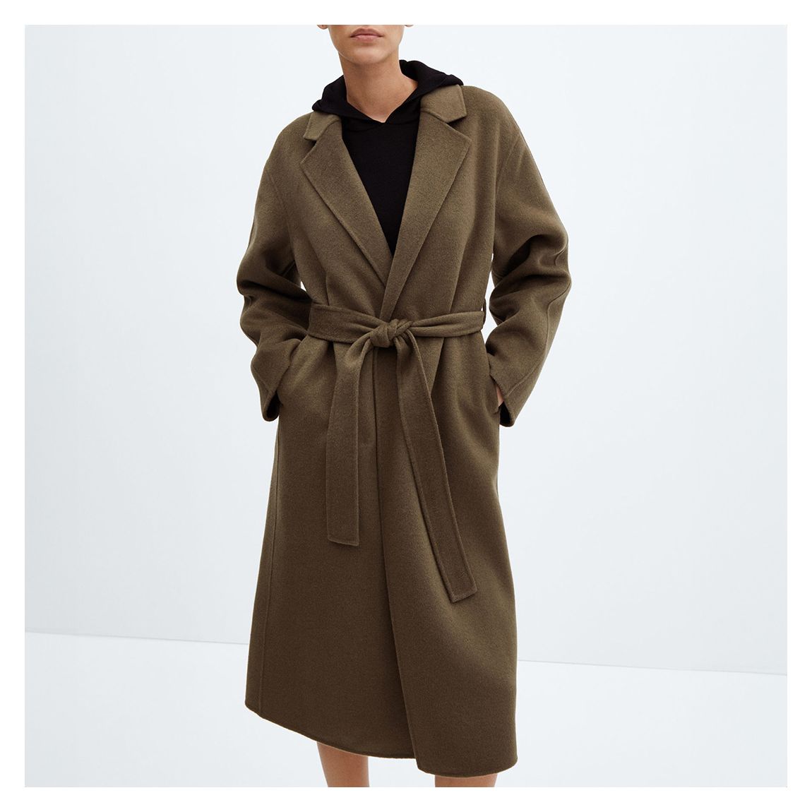 Khaki Belted Wool Blend Coat main product photo