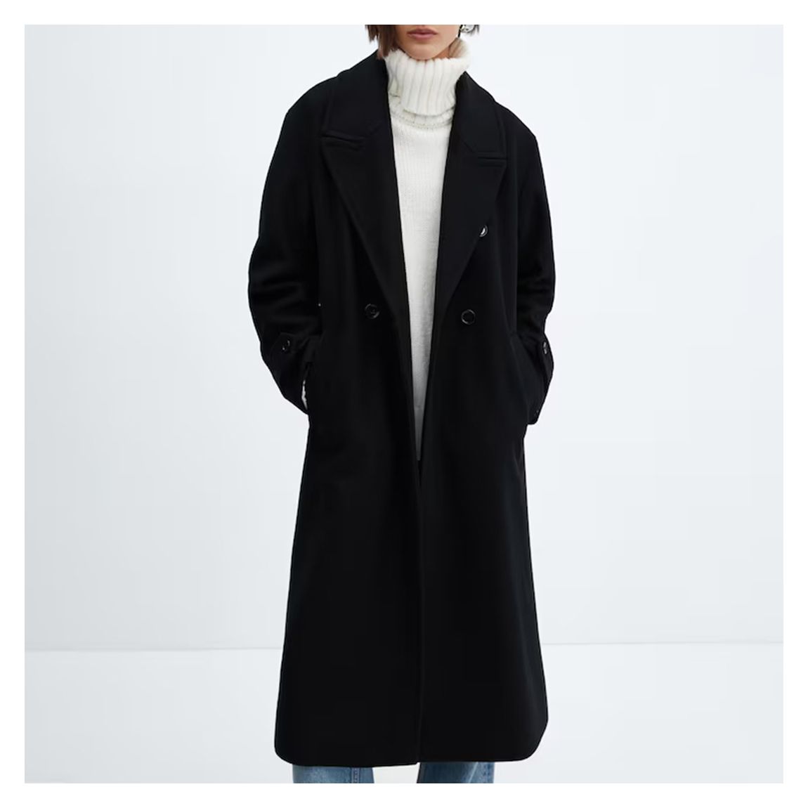 Black Longline Double Breasted Coat main product photo