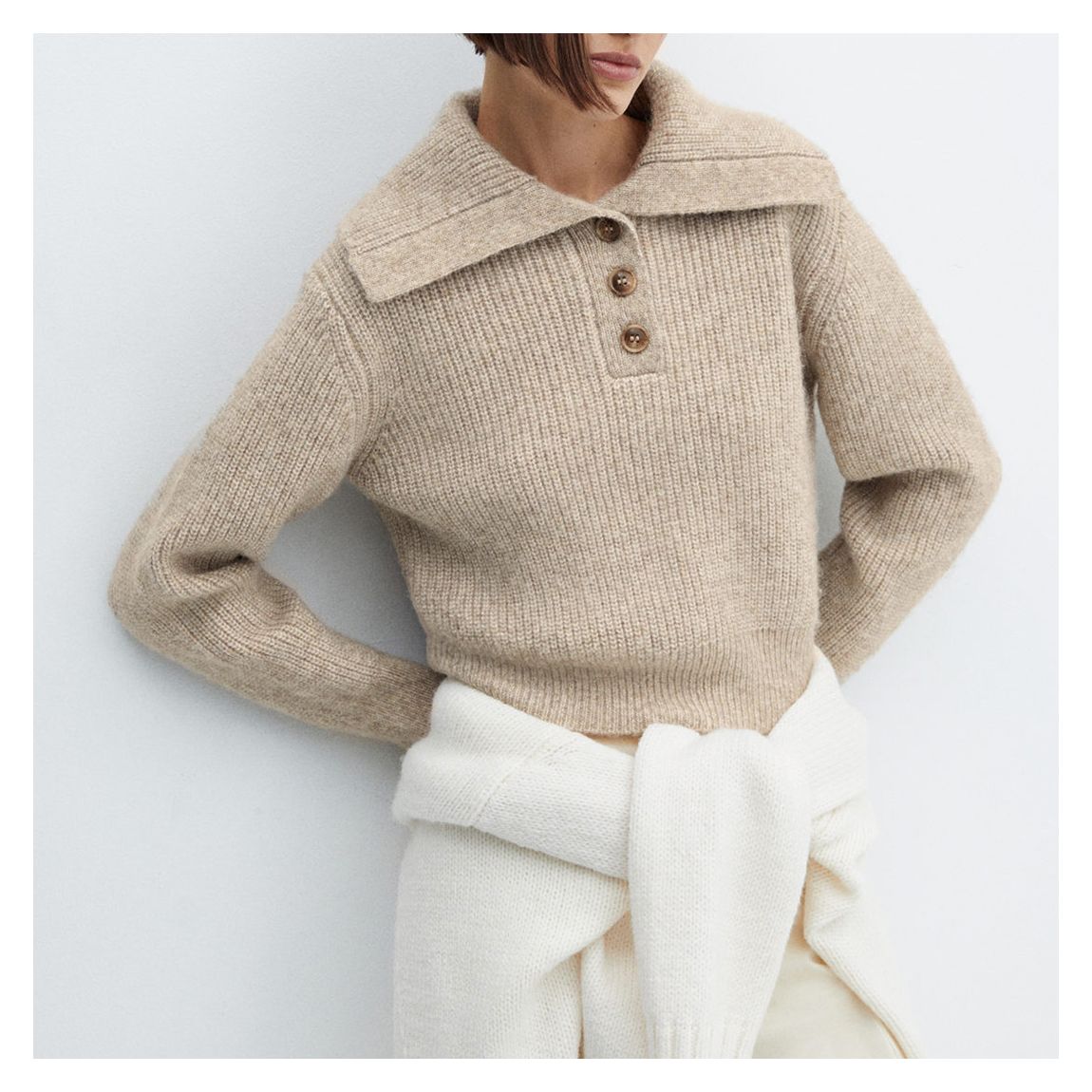 Beige Knit Oversized Collar Jumper main product photo