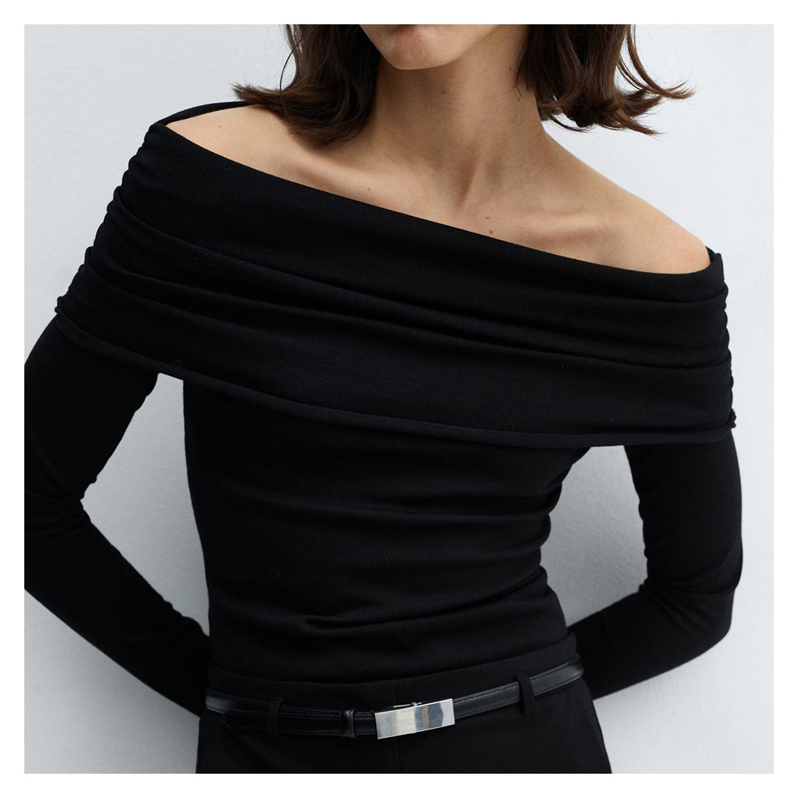 Black Off-The-Shoulder Knit Jumper main product photo