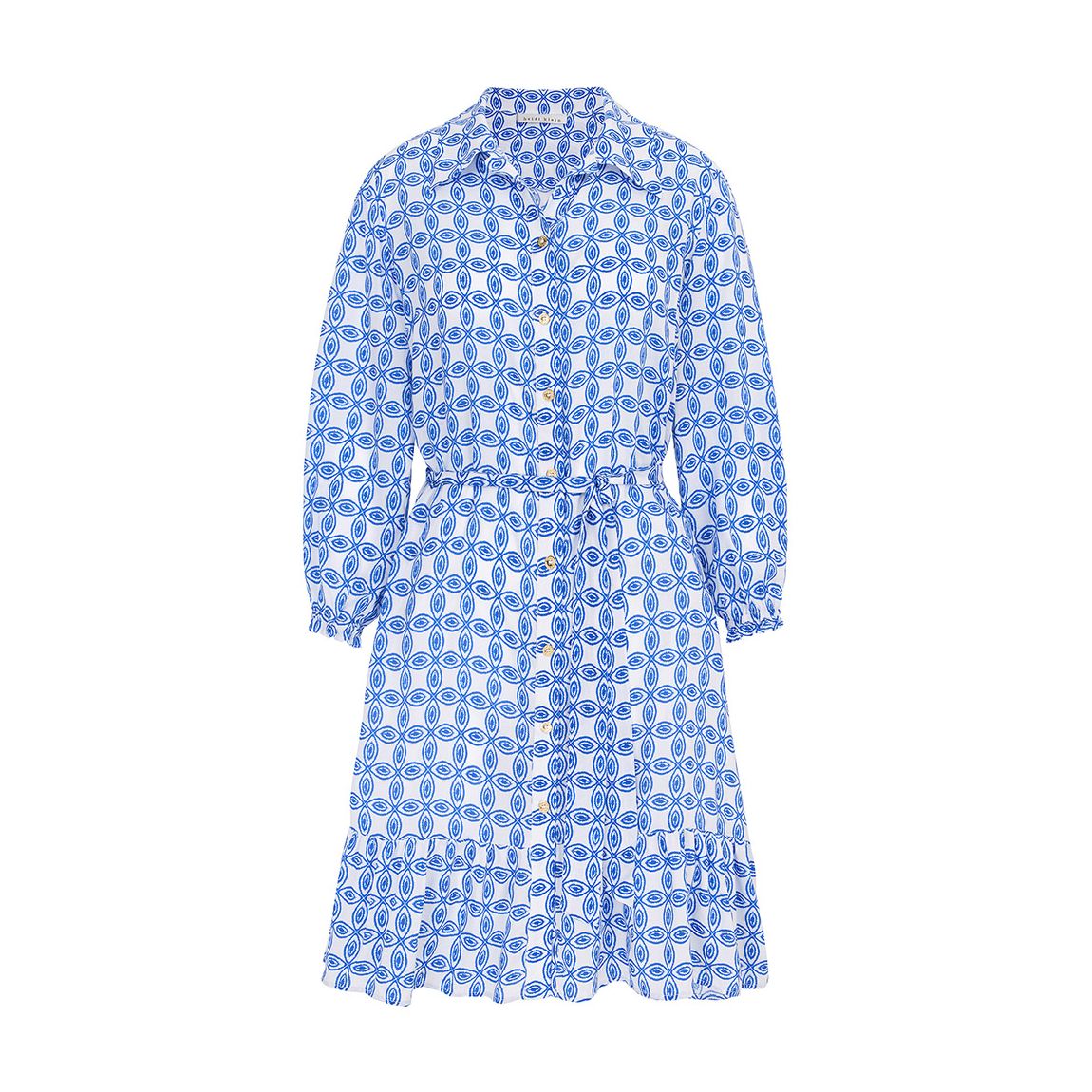 Blue & White Mahoe Bay Mini Ruffle Shirt Dress main product photo