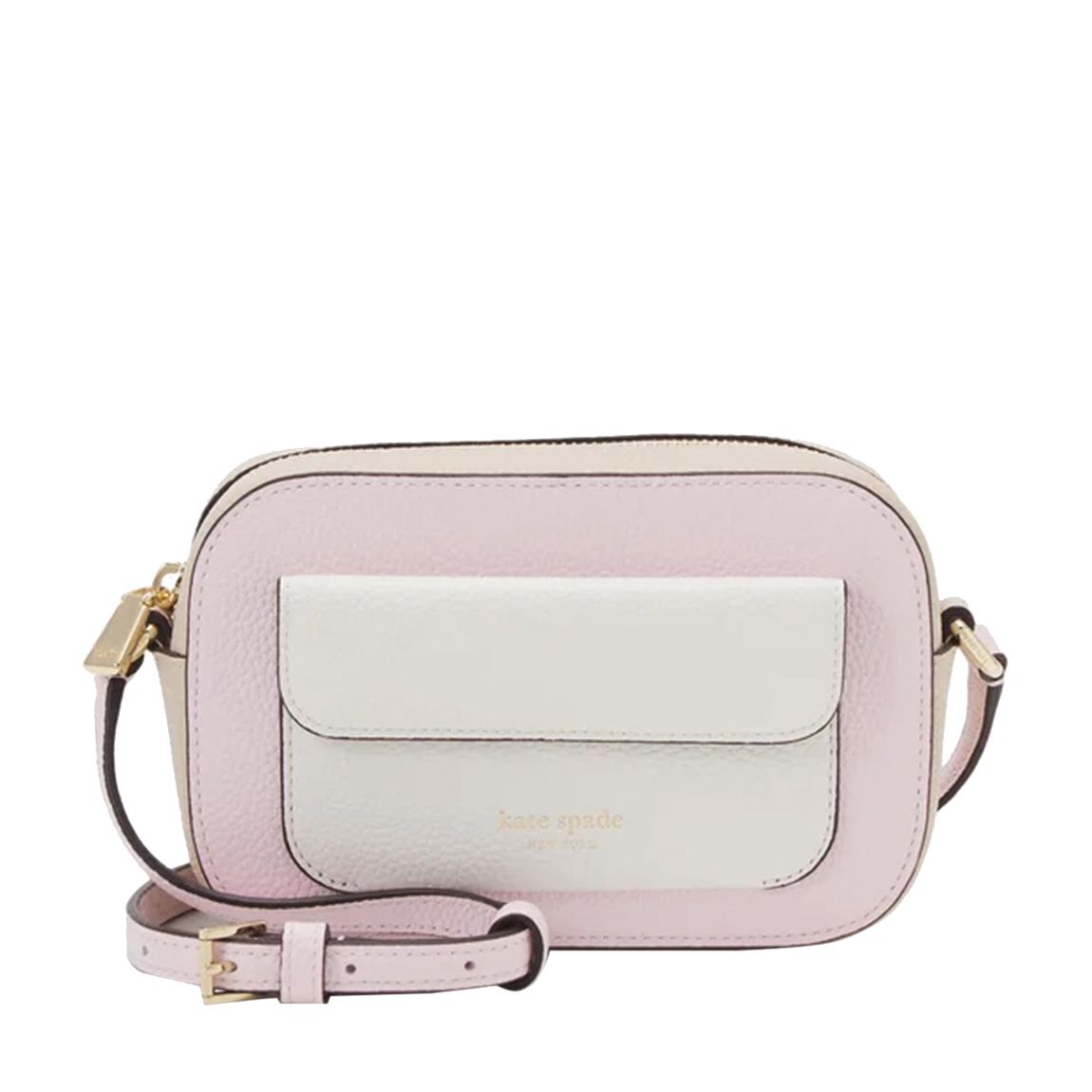 Shimmer Pink Multi Ava Colorblocked Pebbled Leather Crossbody main product photo