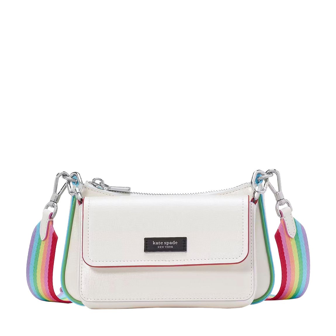 Cream Multi Double Up Rainbow Trim Saffiano Leather Double -Up Crossbody main product photo