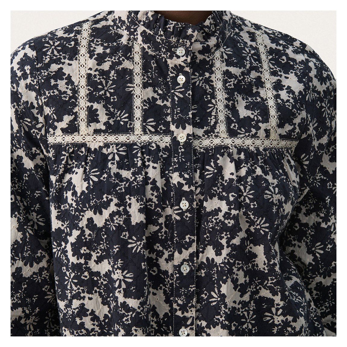 Navy Printed High Neck Blouse main product photo