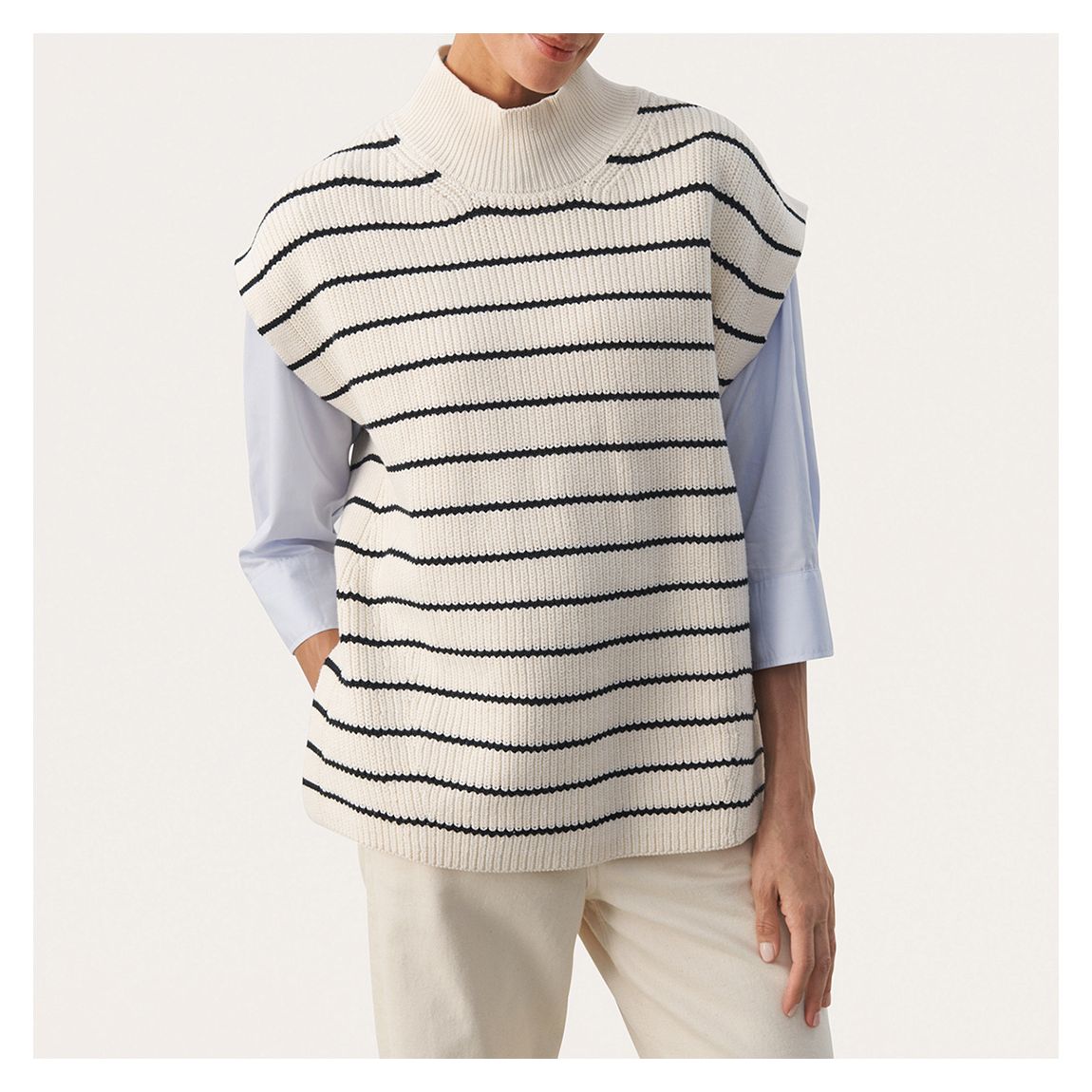 Cream Striped High Neck Knit Jumper main product photo