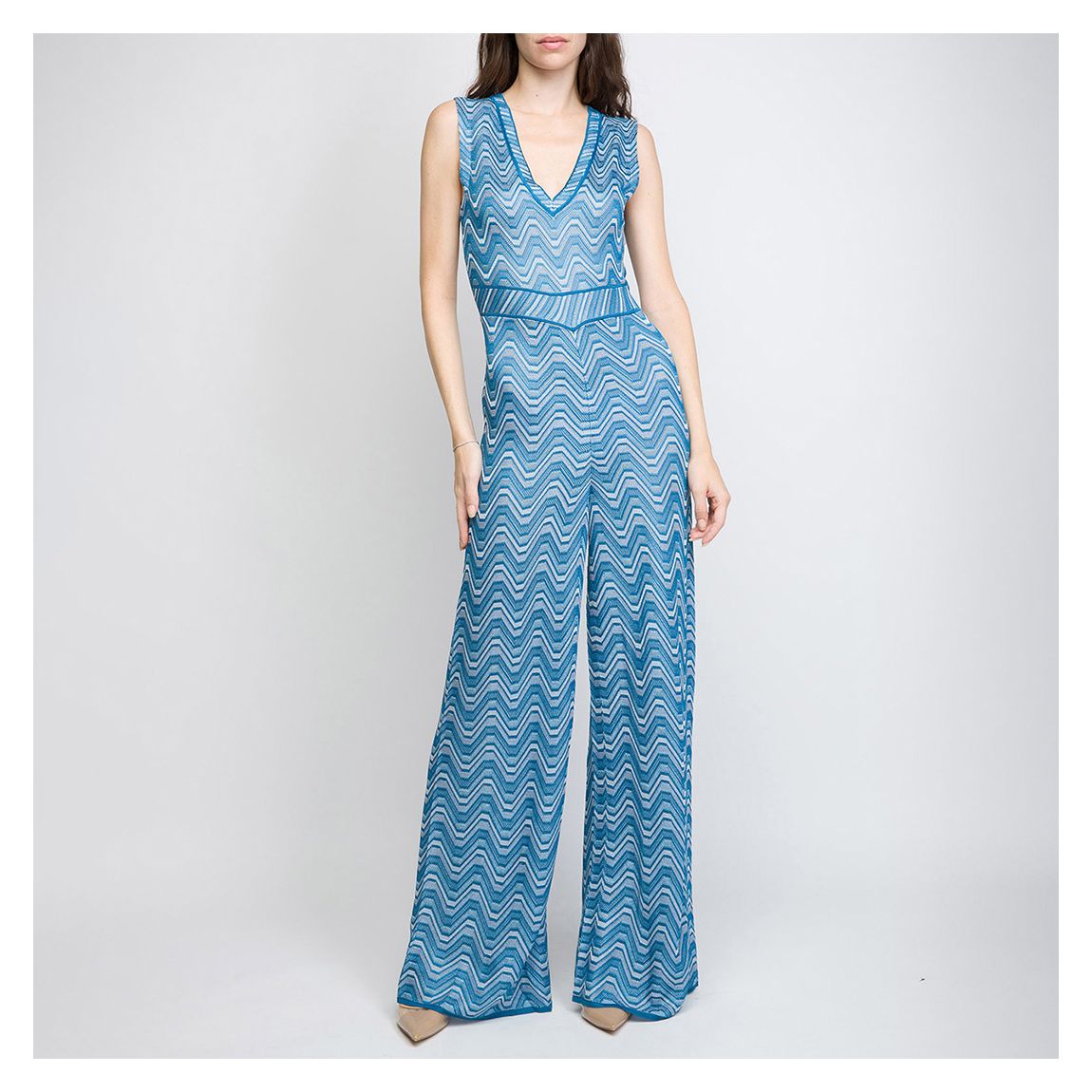 Blue Zig Zag Sleeveless Jumpsuit main product photo