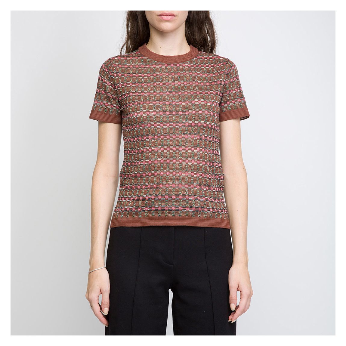 Pink/Green Textured Cotton Blend Top main product photo