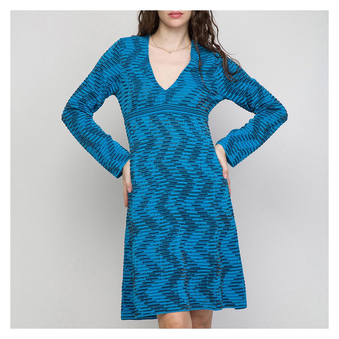 Blue Textured V-Neck Dress main product photo