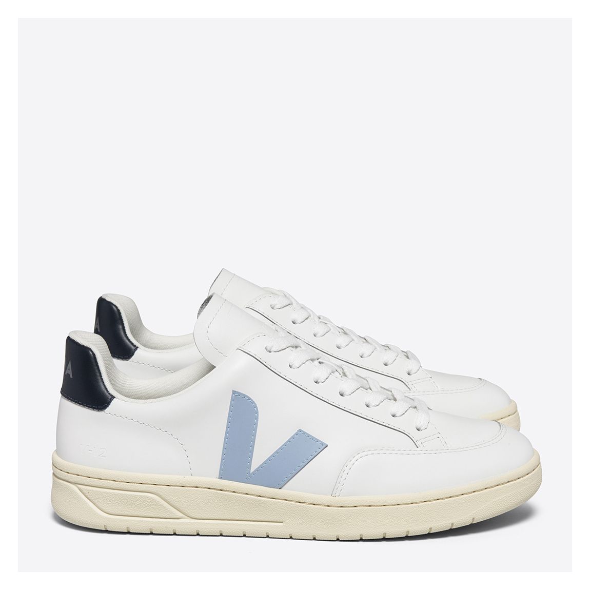 Women's White/ Light Blue Leather V-12 Trainer main product photo