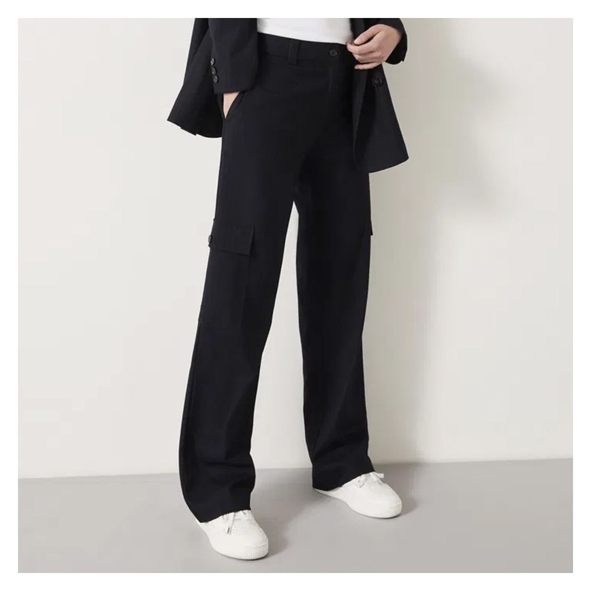 Navy Wool Blend Cargo Pinstripe Trousers main product photo