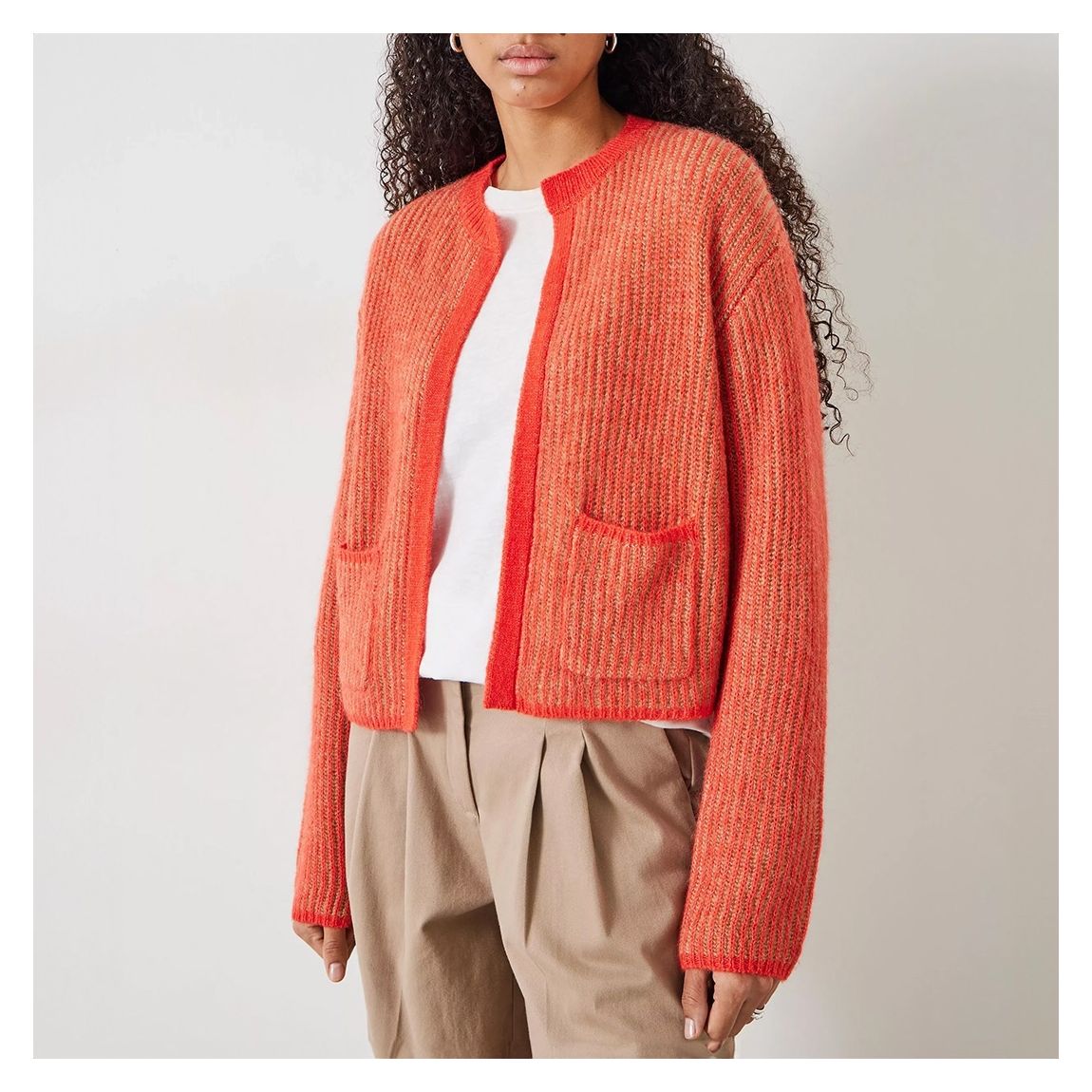 Red Tonal Stripe Wool Blend Cardigan main product photo