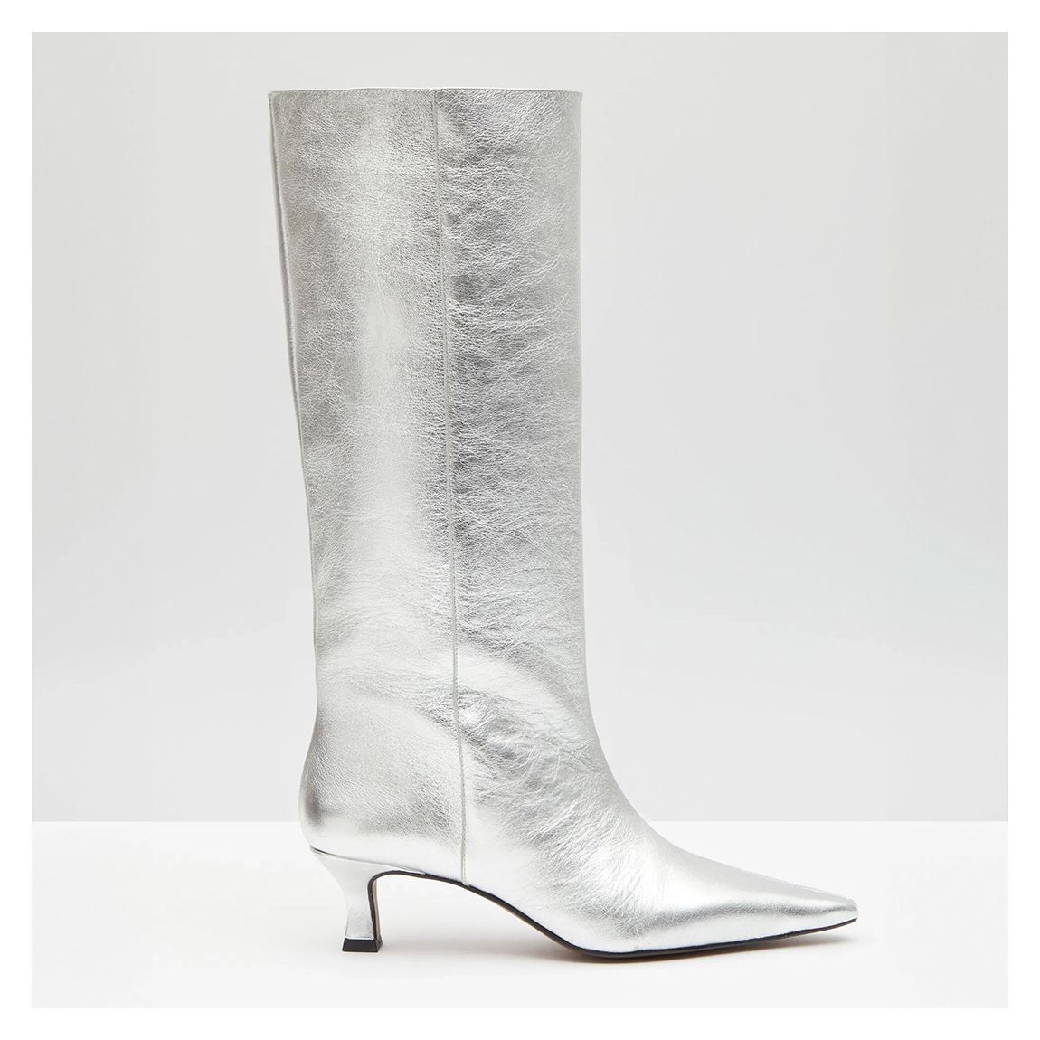 Silver Leather Kitten Heel Knee Boots main product photo