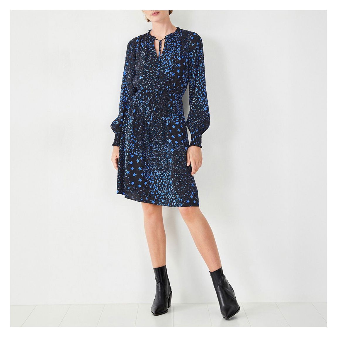 Navy Printed Keyhole Neck Mini Dress main product photo