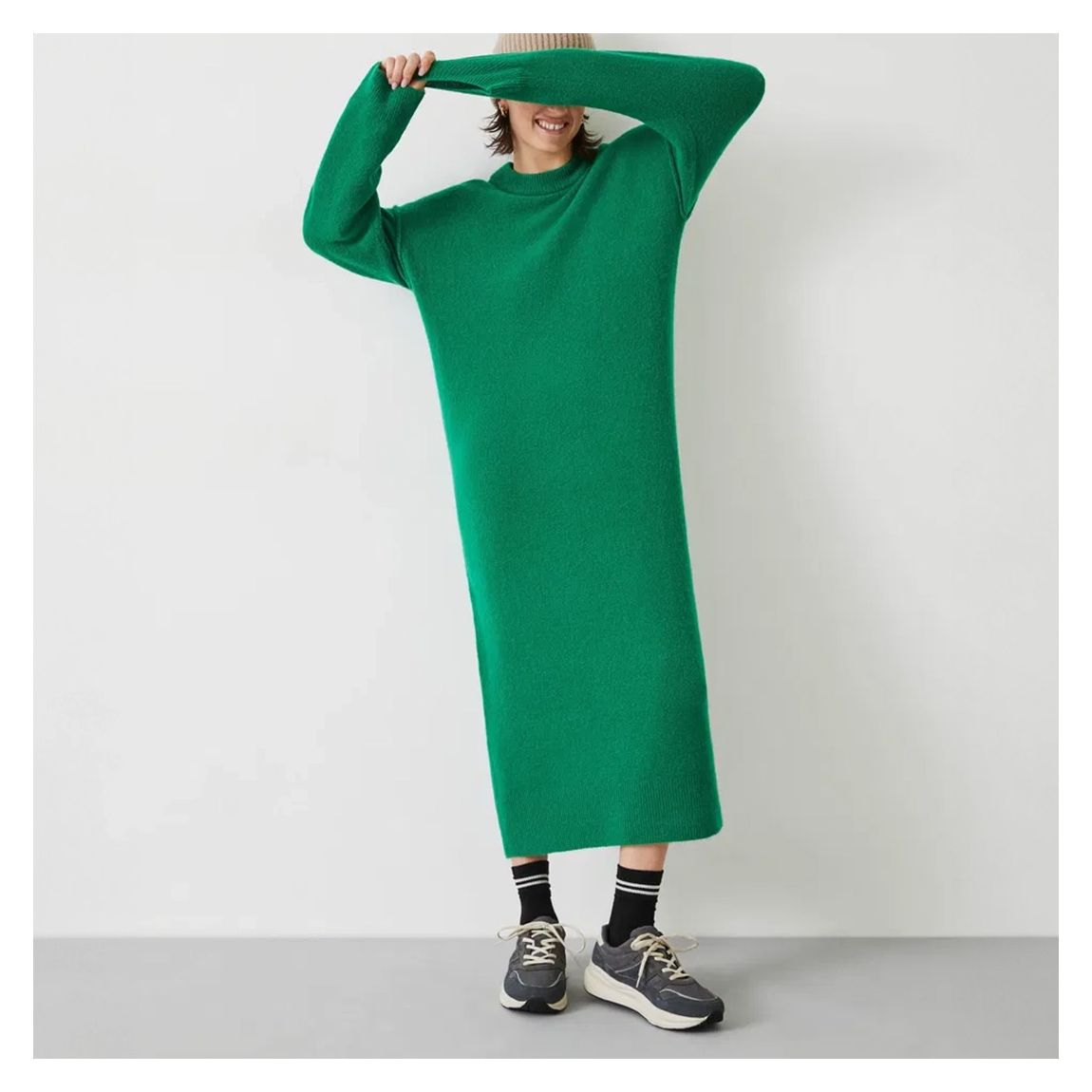 Bright Green Wool Blend Midaxi Dress main product photo