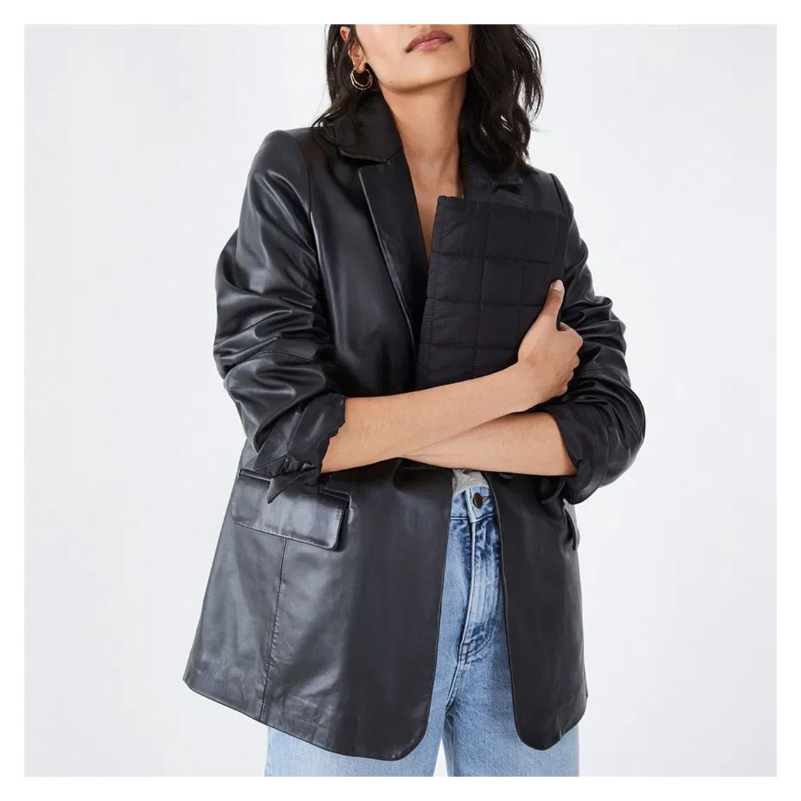 Black Leather Relaxed Blazer main product photo