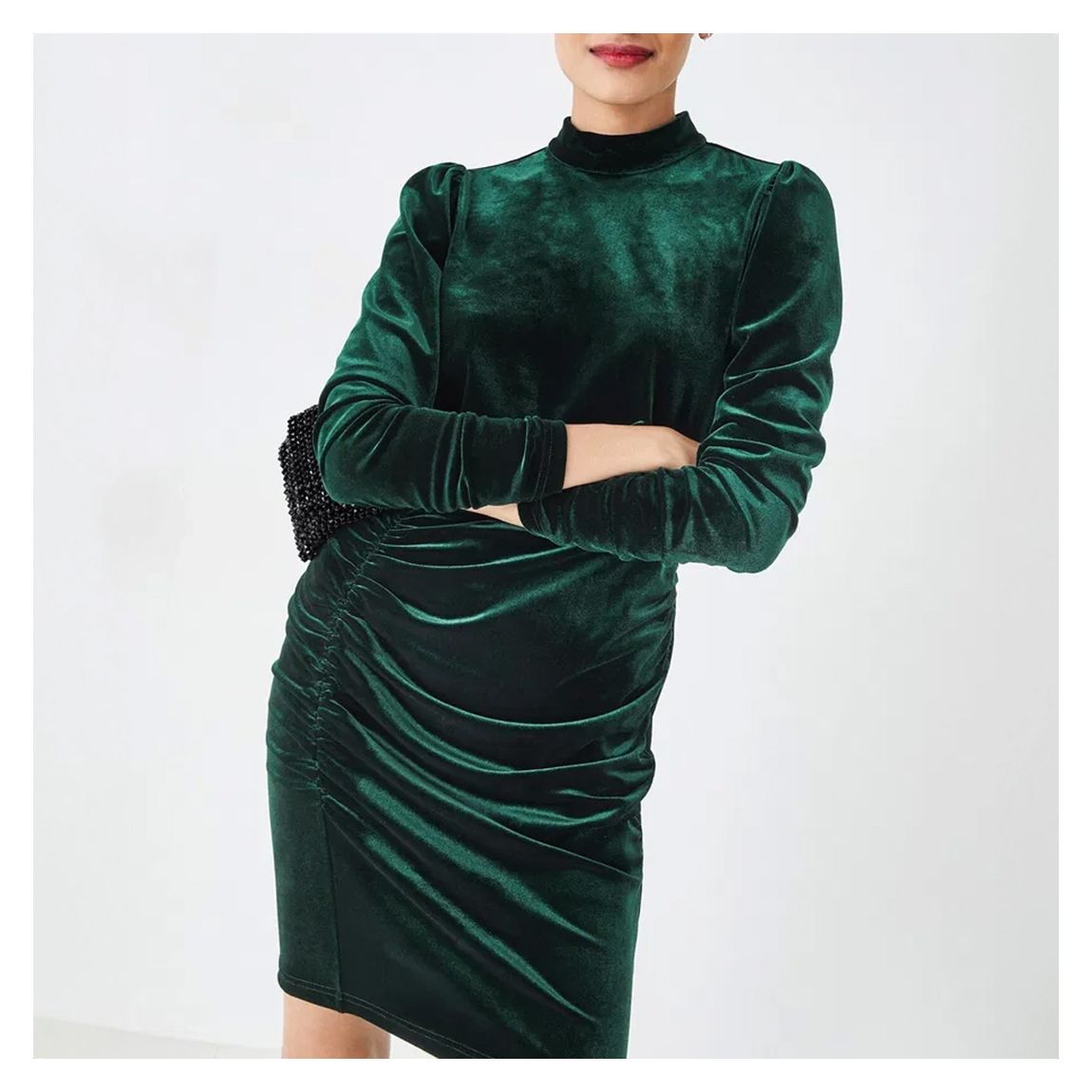 Bottle Green Velvet Mini Dress main product photo