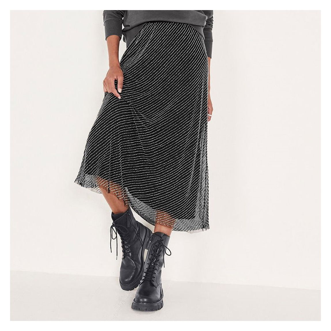 Black Embellished Mesh Midi Skirt main product photo