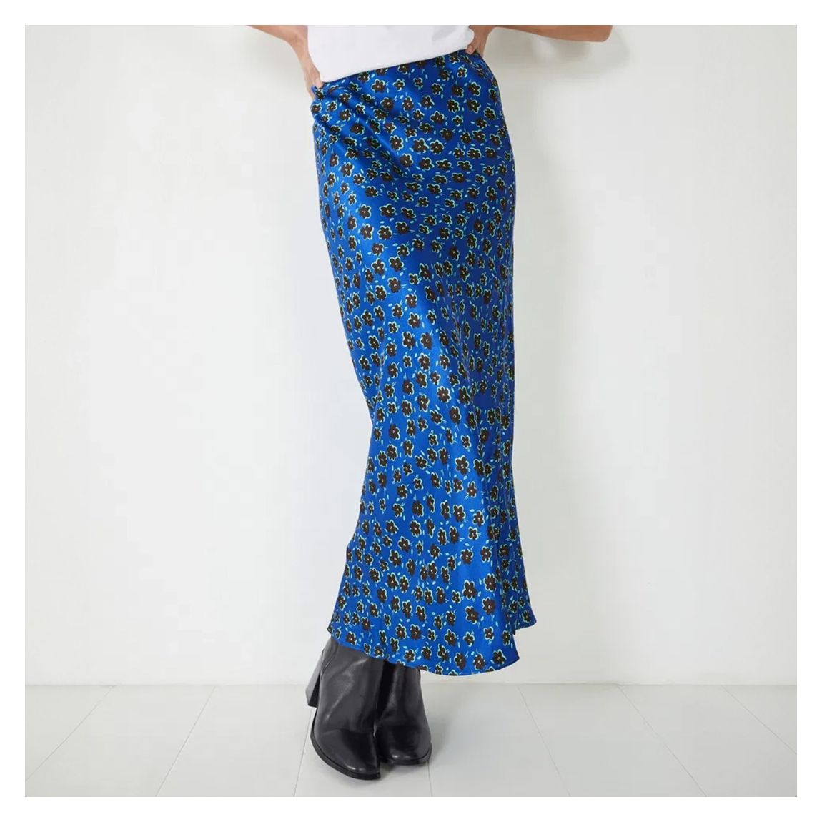 Dark Blue Printed Slinky Midaxi Skirt main product photo