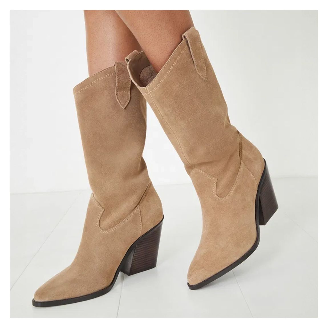 Tan Western Heeled Calf Boots main product photo