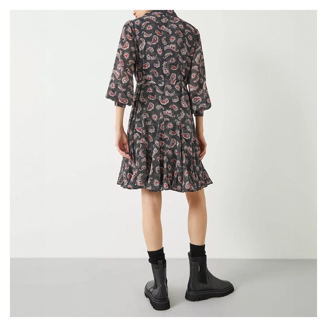 Black Printed Long-sleeved Mini Dress main product photo