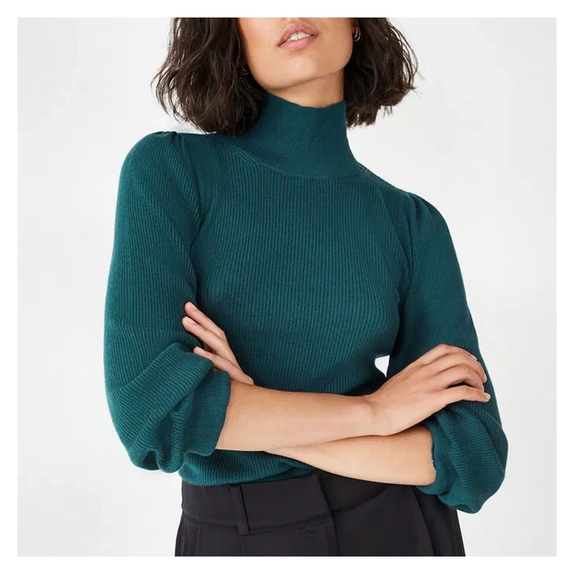 Deep Teal Wool Blend Roll Neck Jumper main product photo