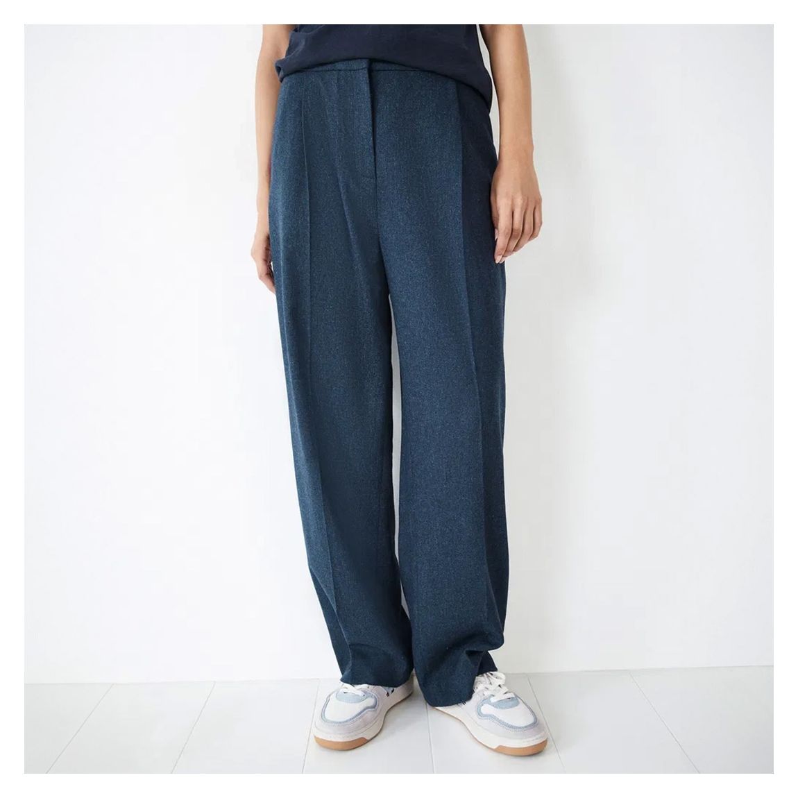Navy Wool Blend Wide Leg Trousers main product photo