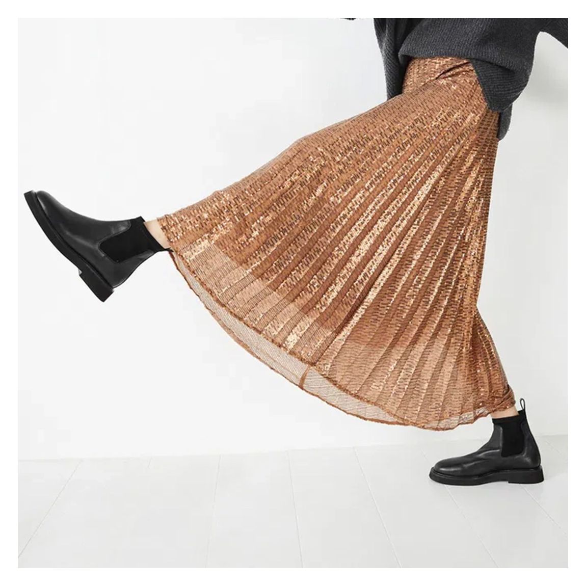 Bronze Pleated Sequin Maxi Skirt main product photo