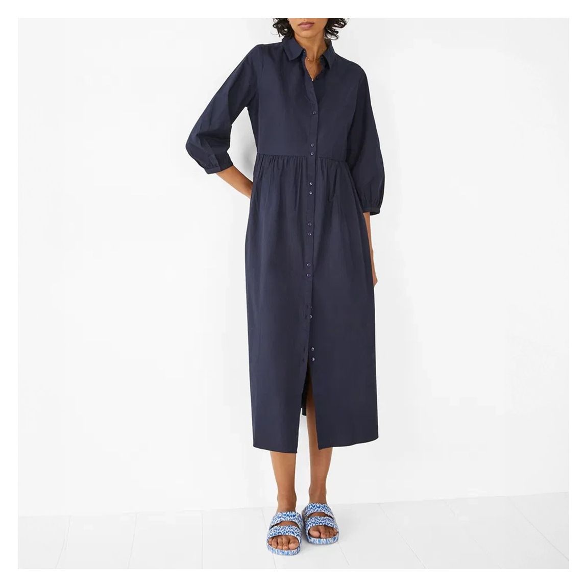 Navy Poplin Midi Shirt Dress main product photo