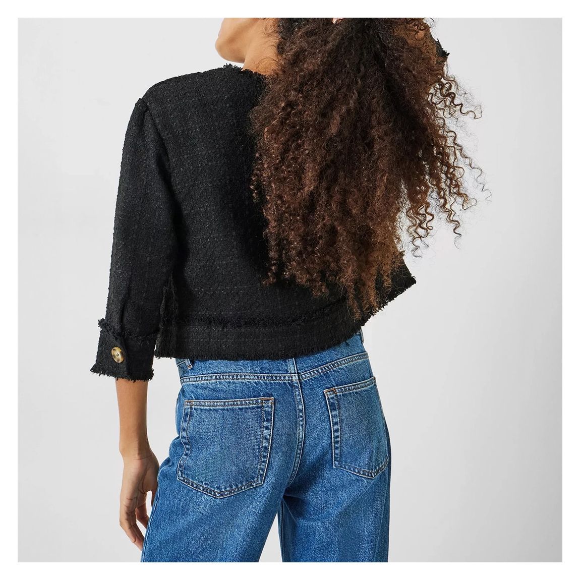 Black Collarless Boucle Jacket main product photo