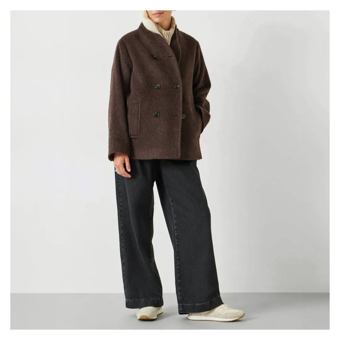 Brown Funnel Neck Wool Blend Coat main product photo