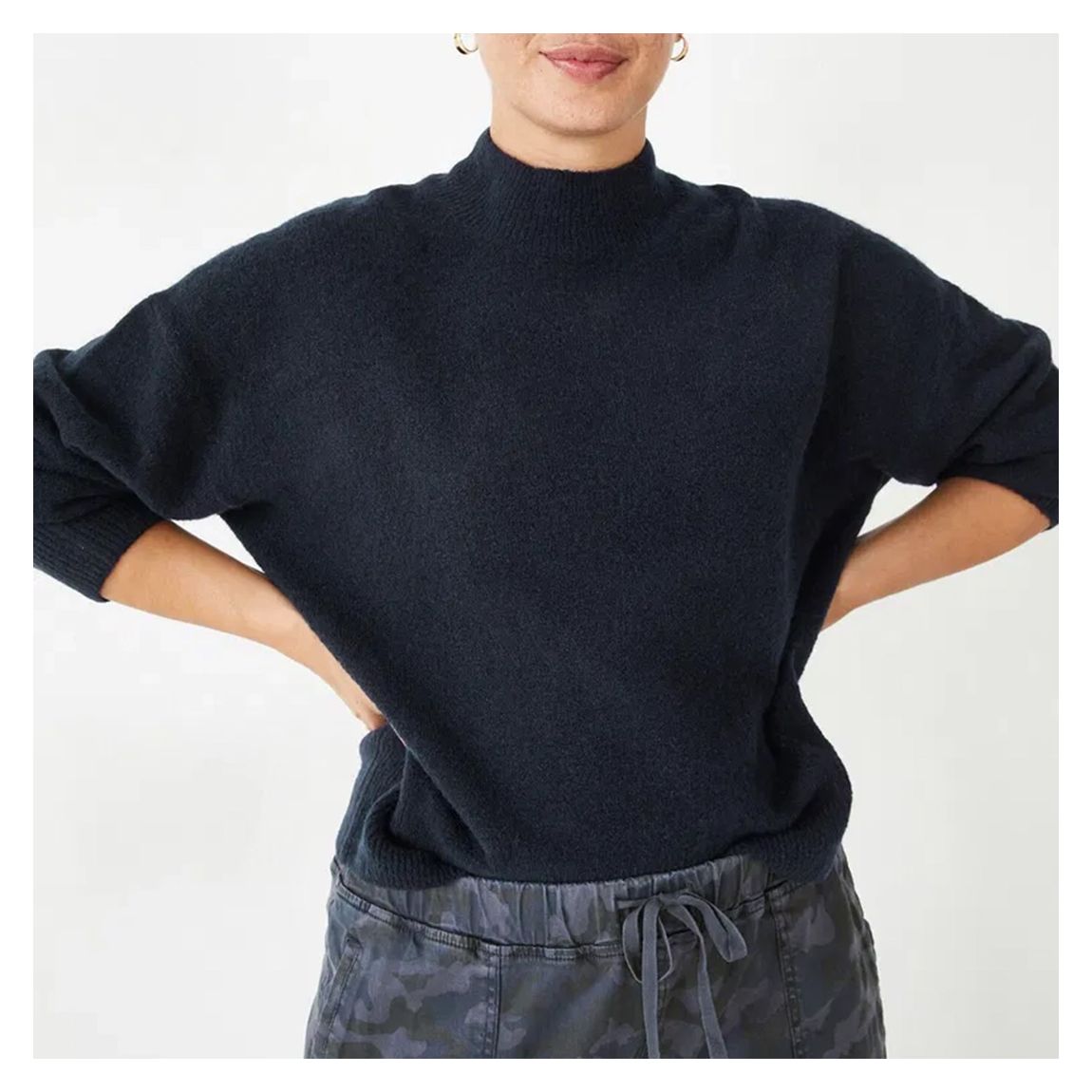 Navy Mock Neck Wool Blend Jumper main product photo