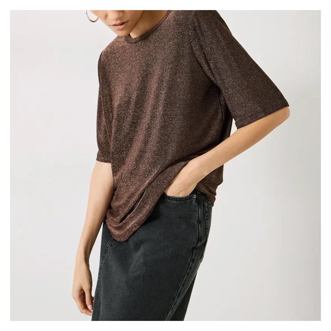 Copper Metallic Sparkle Shoulder Pad Top main product photo