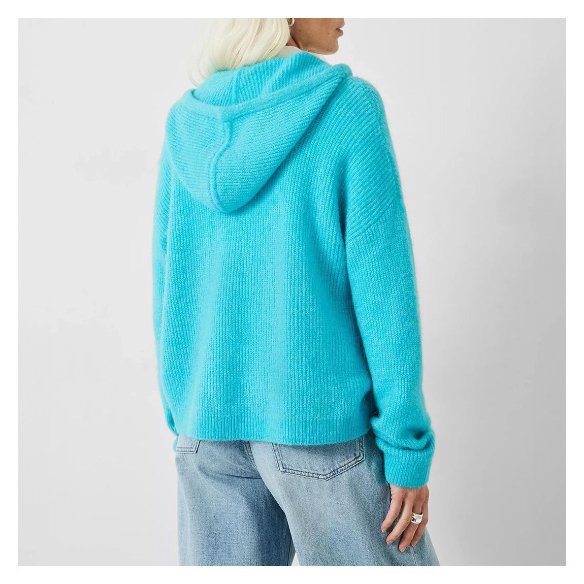 Cyan Ribbed Wool Blend Hoodie main product photo