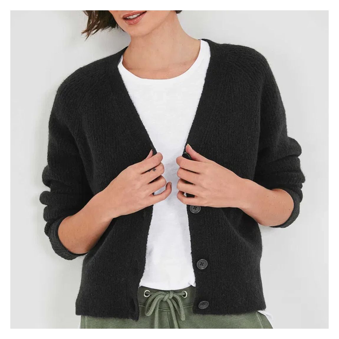Black Ribbed Wool Blend Cardigan main product photo