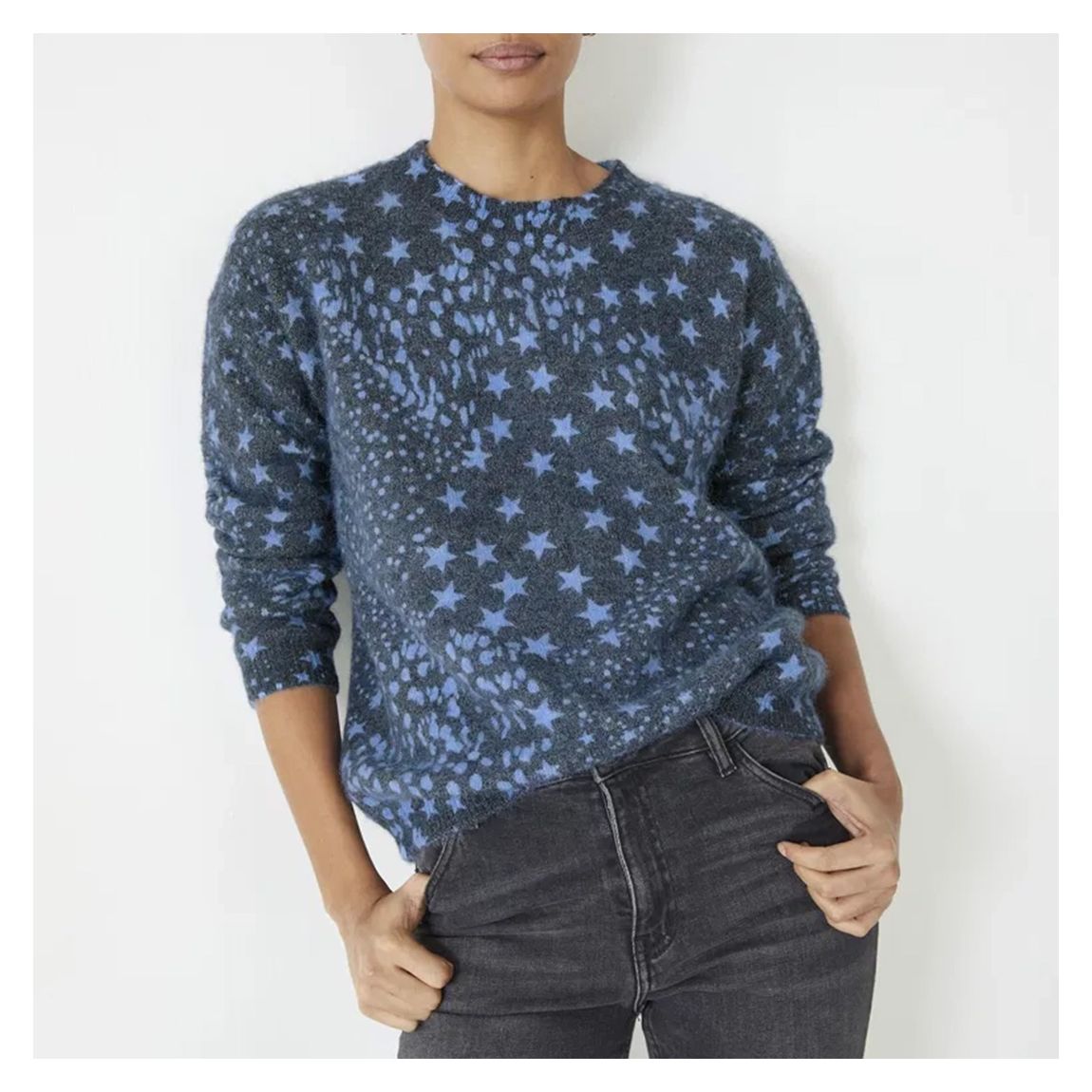 Dark Blue Printed Wool Blend Crew Jumper main product photo