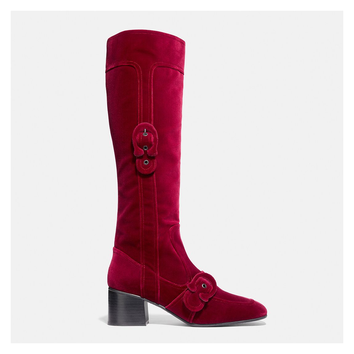 Red Signature Buckle Knee High Boot main product photo