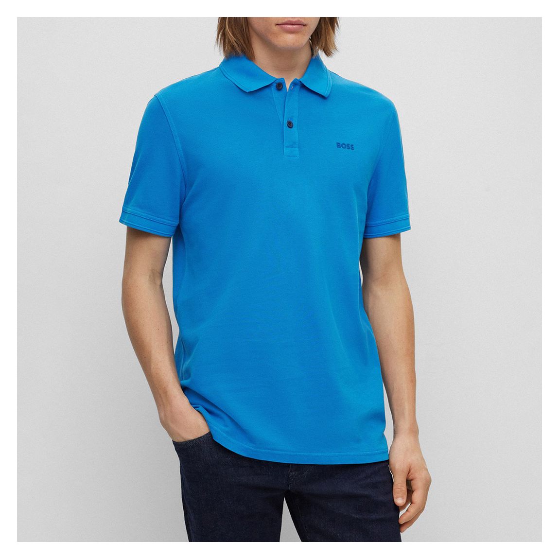 Bright Blue Embroidered Logo Cotton Polo Shirt main product photo