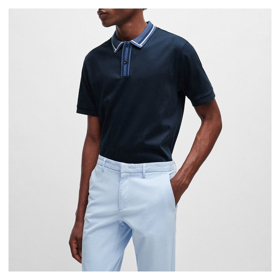 Navy Contrast Cotton Polo Shirt main product photo