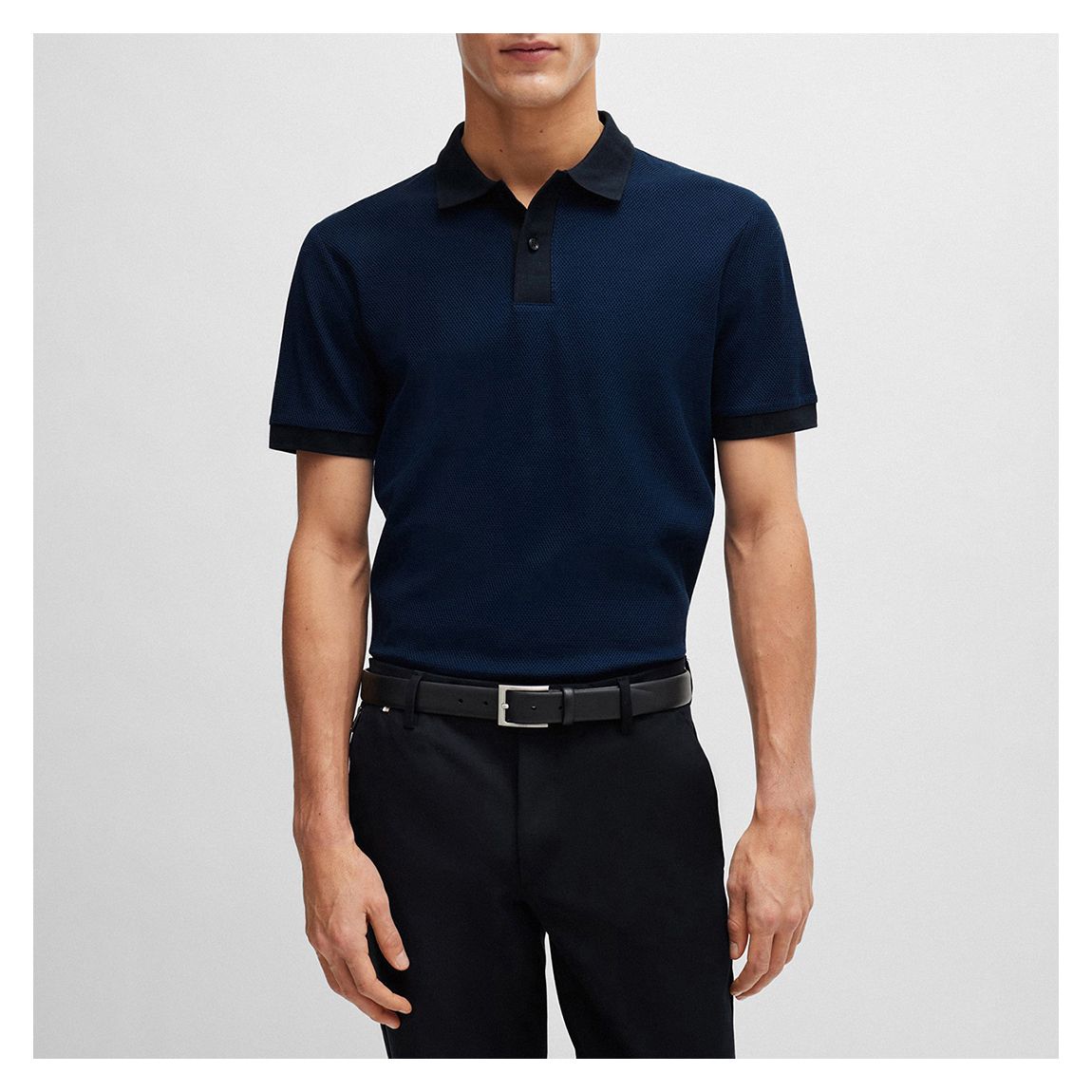 Navy Textured Cotton Polo Shirt main product photo