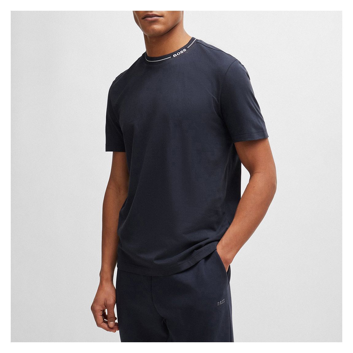 Navy Embroidered Neck Cotton T-Shirt main product photo