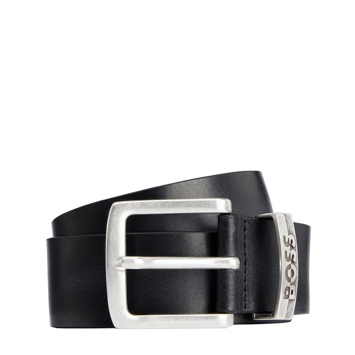 Black Embossed Logo Leather Belt main product photo