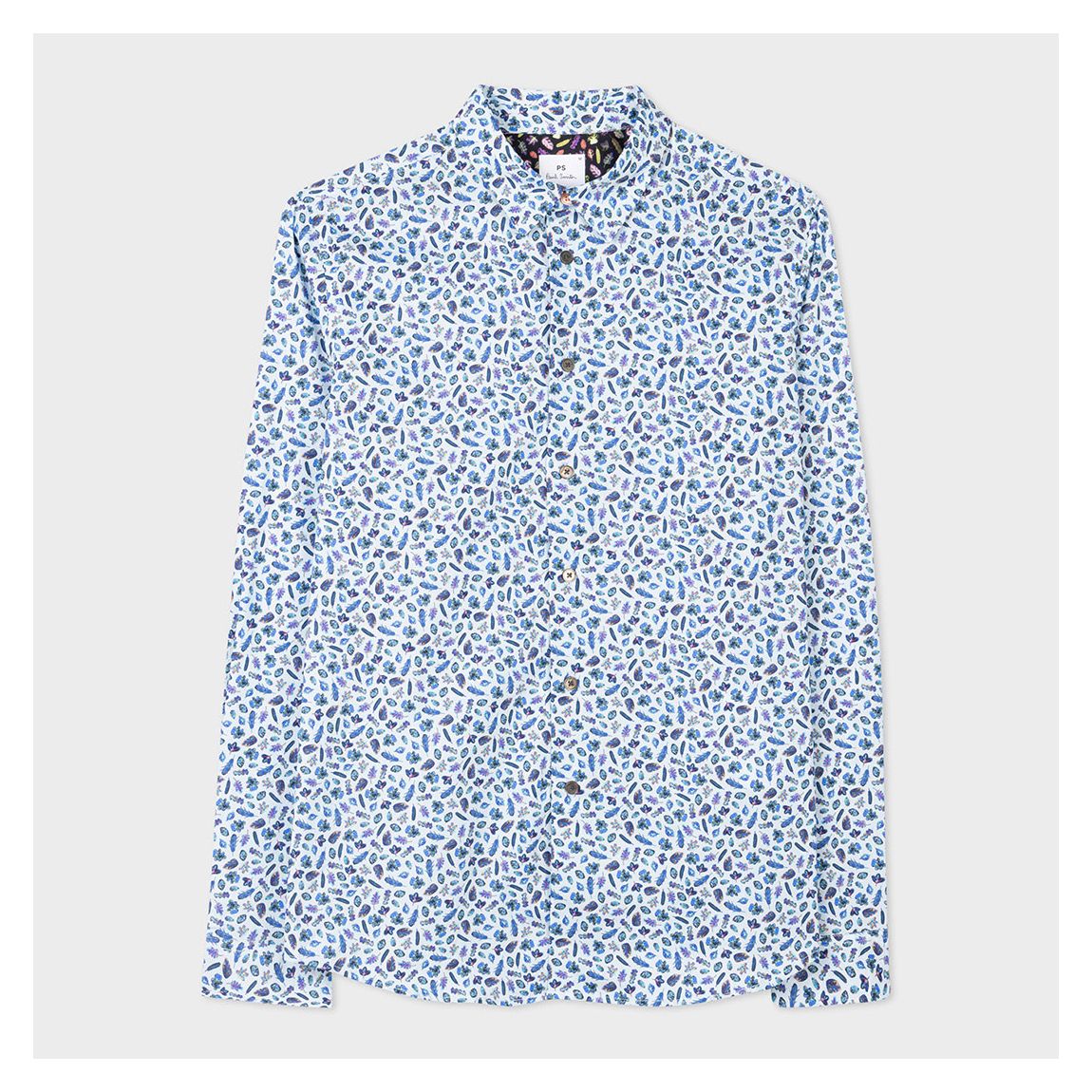 Blue Leaf Print Cotton Blend Shirt main product photo