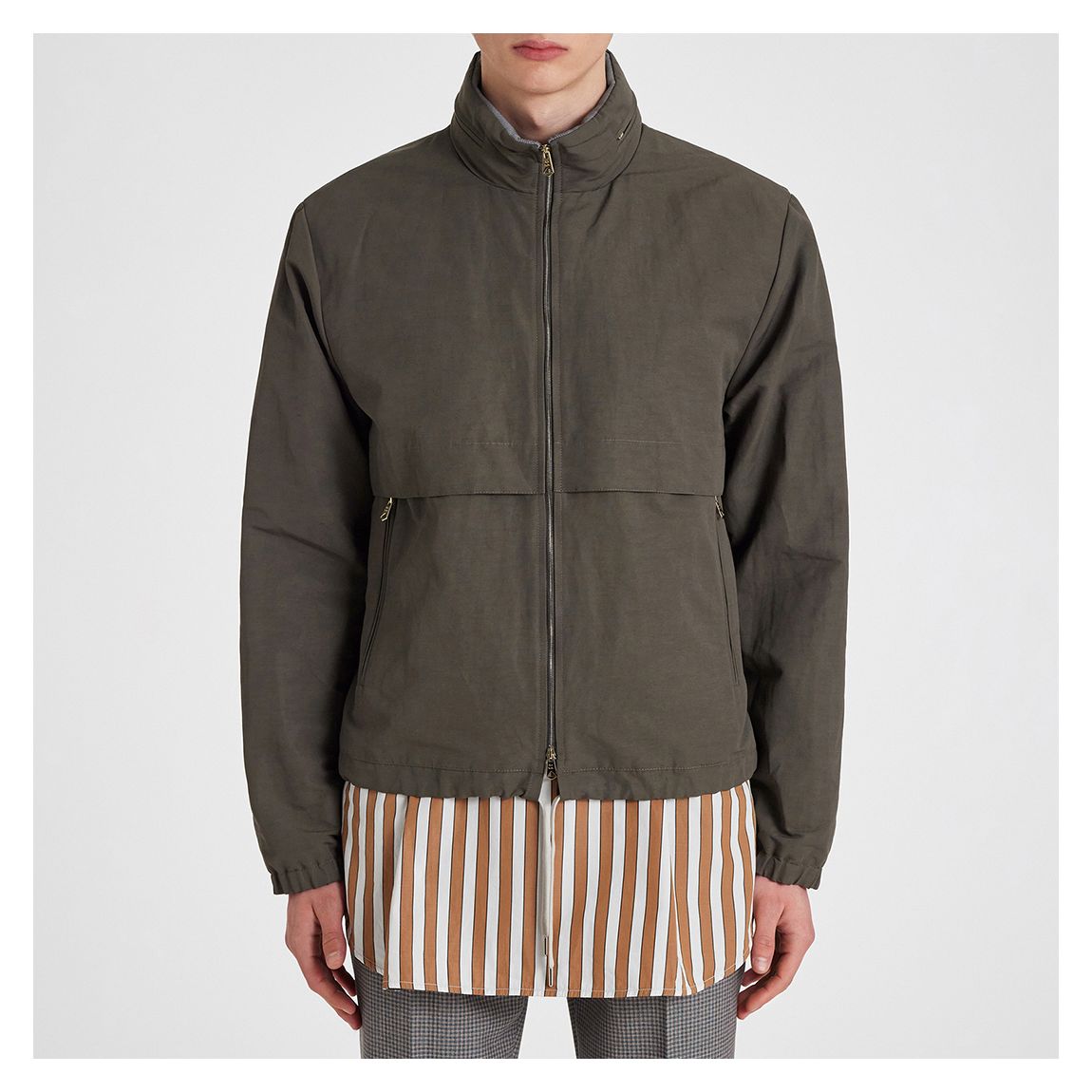 Khaki Linen Blend Zip Jacket main product photo