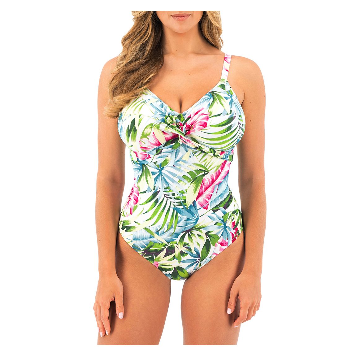 White Floral Langkawi Twist Front Adjustable Leg Swimsuit main product photo