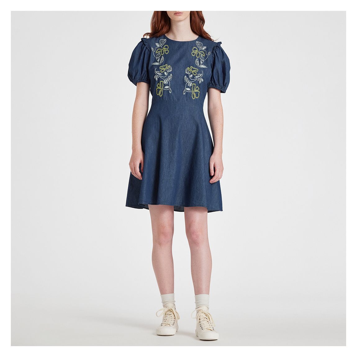 Blue Denim Embroidered Dress main product photo