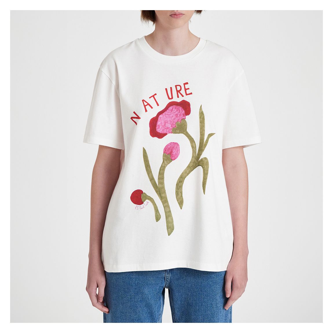 White Nature Print Oversized Cotton T-Shirt main product photo
