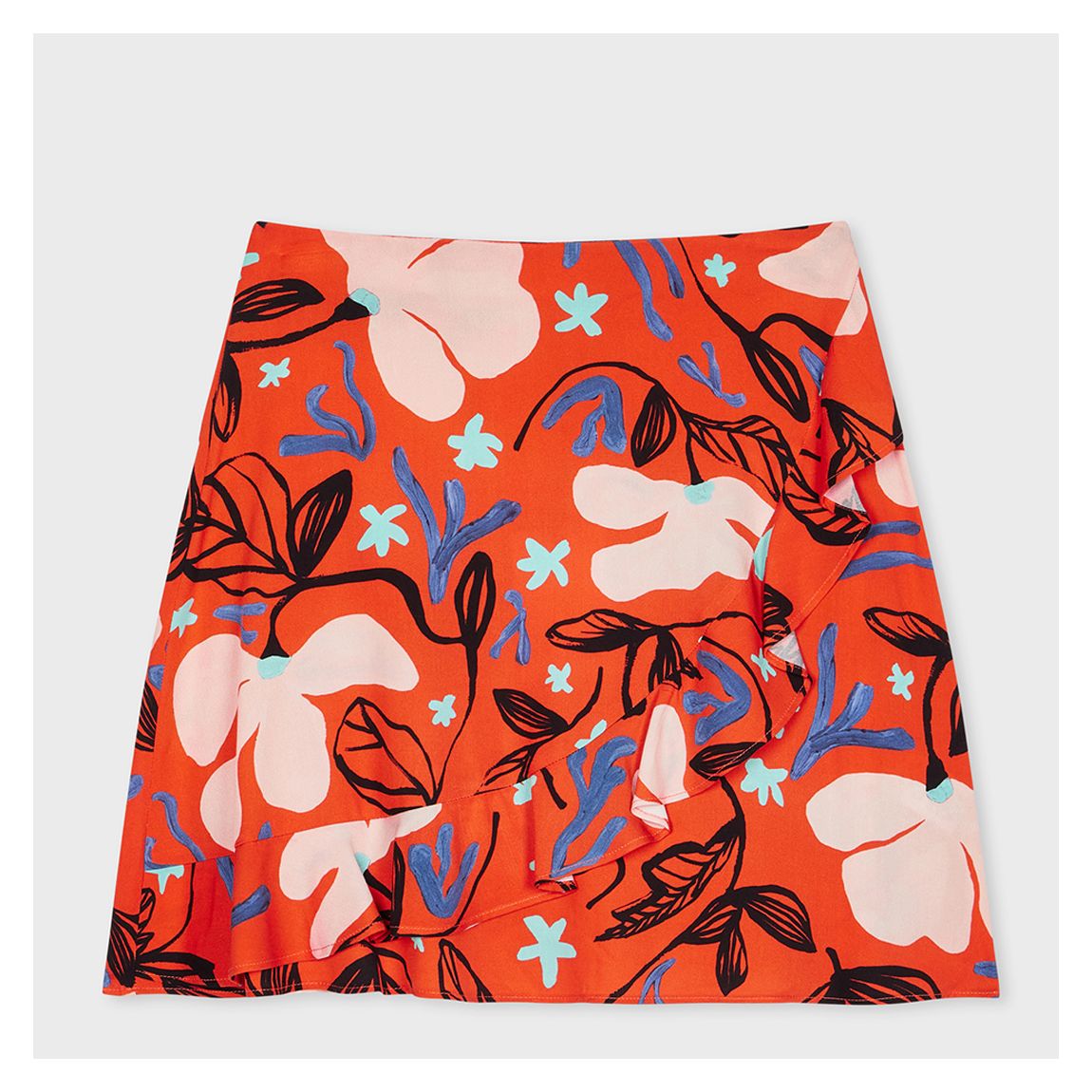 Orange Floral Print Frill Mini Skirt main product photo