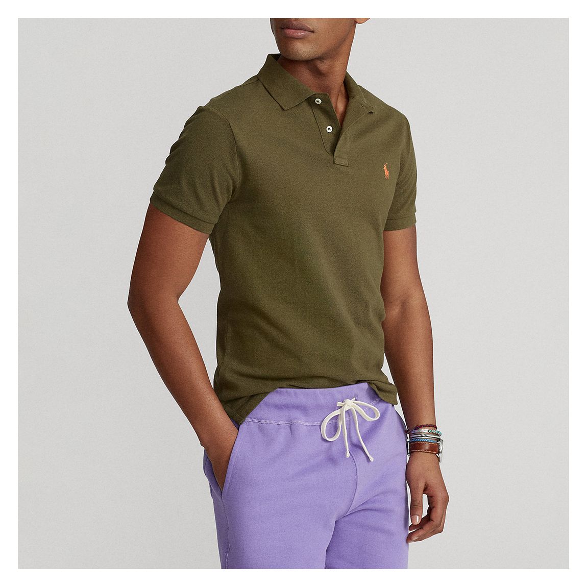 Khaki Custom Slim Mesh Polo Shirt main product photo
