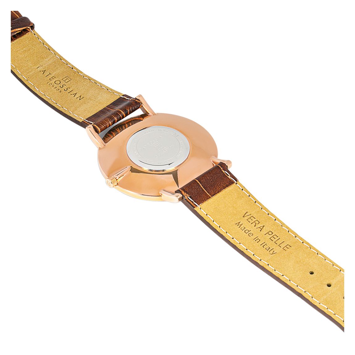 Rotondo Guilloche Ultra Slim Leather Watch In Brown With Rose Gold Plated main product photo